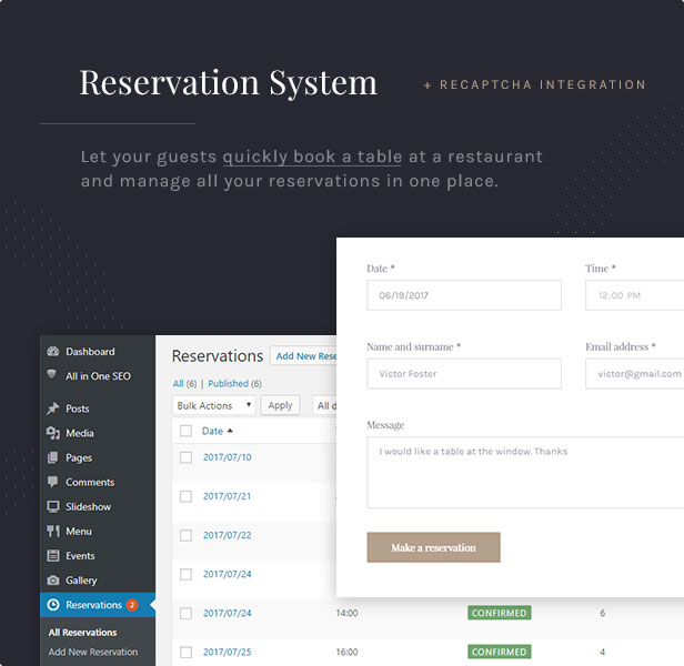 Reservation System: Let your guests quickly book a table at a restaurant and manage all your reservations in one place.