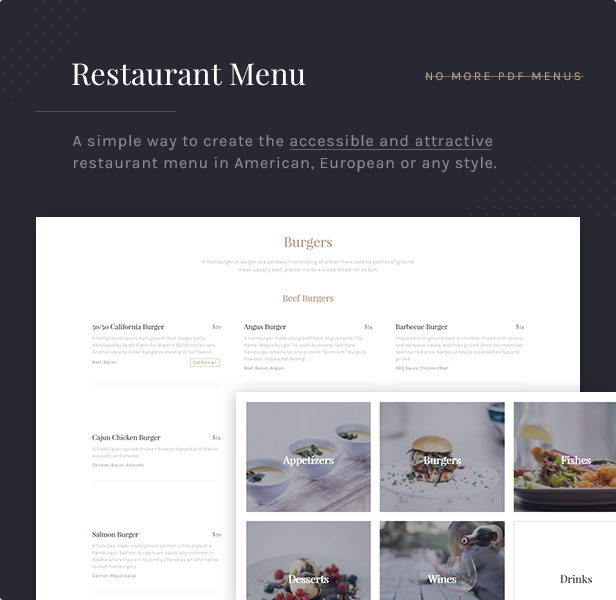 Restaurant Menu: A simple way to create the accessible and attractive restaurant menu in American, European or any style.